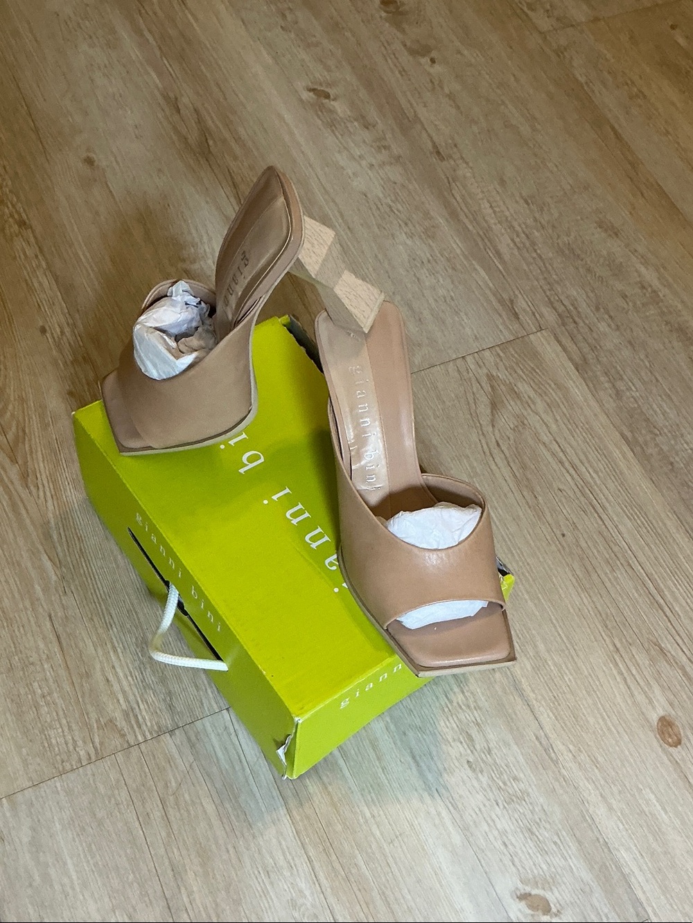 Gianni Bini Tan Open-Toe Block Heel Mules